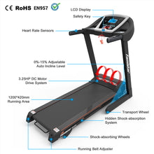 3.25HP Folding Electric Treadmill, Famistar 15-Level Auto Incline Treadmill Running Machine Fitness w/ 300LB Capacity, Smart Anti-Shock System, 12 Programs, Built-in MP3 Speaker, Free Knee Strap Gift